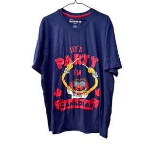 Disney The Muppets Mens XL Animal Lets Party Im Canadian T Shirt Blue